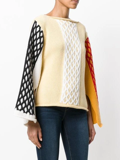 Shop Jw Anderson Colour Block Cable Knitted Top - Nude & Neutrals