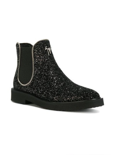 Shop Giuseppe Zanotti Design Jaky Glitter Chelsea Boots - Black