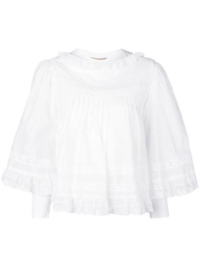 Shop Burberry Lace Detail Ruffle Cape Overlay Top