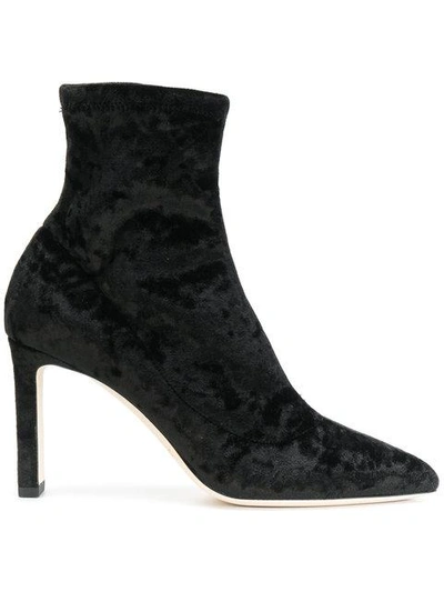 Shop Jimmy Choo Pointed Velvet Ankle Boots In Black