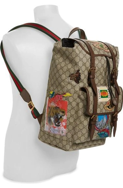 Shop Gucci Courier Flap Closure Supreme Canvas Backpack In Beige