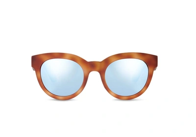 Toms Traveler By  Florentin Matte Honey Tortoise Sunglasses With Blue Mirror Lens