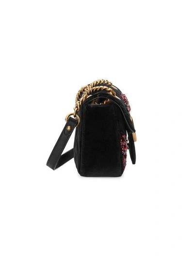 GUCCI Velvet Matelasse Small GG Marmont Shoulder Bag Black 1276805