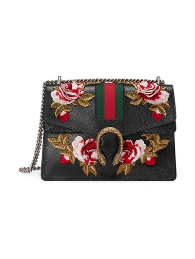Gucci Medium Dionysus Embroidered Roses Leather Shoulder Bag - None In Black