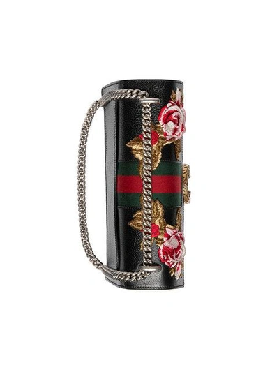 Shop Gucci Black Embroidered Dionysus Leather Shoulder Bag