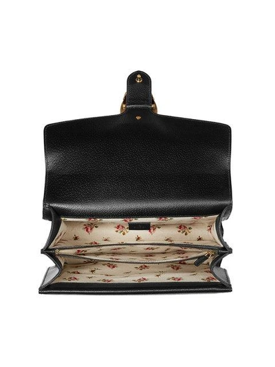Shop Gucci Black Embroidered Dionysus Leather Shoulder Bag