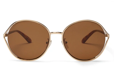Toms Blythe Shiny Gold Sunglasses With Solid Brown Lens