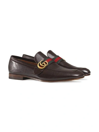 Shop Gucci Gg Web Loafers In Brown