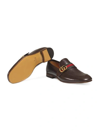 Shop Gucci Gg Web Loafers In Brown