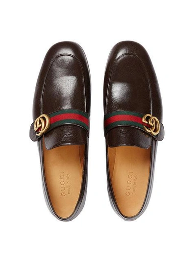Shop Gucci Gg Web Loafers In Brown