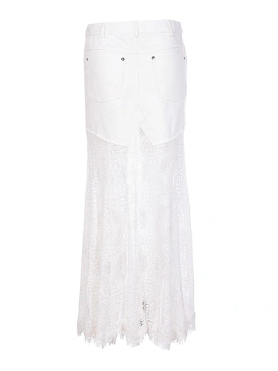 Shop Mcq By Alexander Mcqueen Mcq Alexander Mcqueen  Lace Hem Denim Skirt In Ivory
