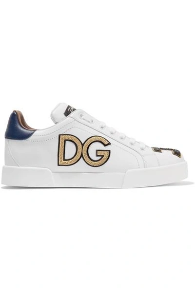 Shop Dolce & Gabbana Logo-appliquéd Leather Sneakers