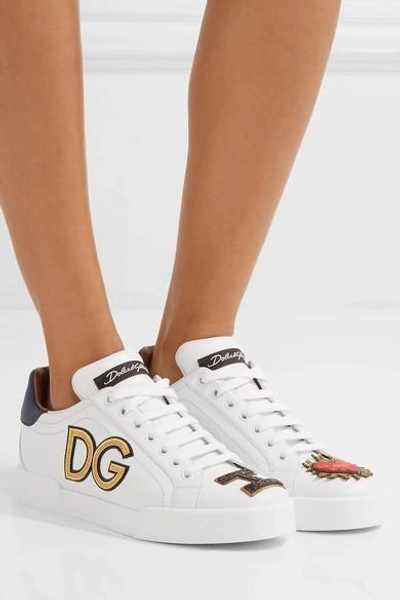 Shop Dolce & Gabbana Logo-appliquéd Leather Sneakers