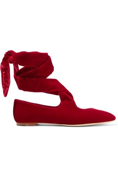 Shop The Row Elodie Lace-up Velvet Ballet Flats In Claret
