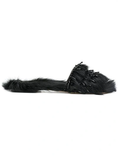 Shop Alberta Ferretti Fur Detail Sandals  In Black