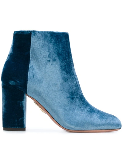 Aquazzura 85mm Brooklyn Velvet Ankle Boots In Blue