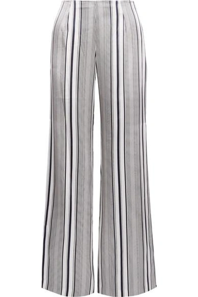 Shop Jonathan Simkhai Striped Silk-satin Wide-leg Pants In White