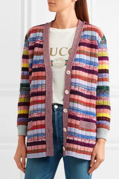 Shop Gucci Reversible Metallic Wool And Silk Crepe De Chine Cardigan In Pink
