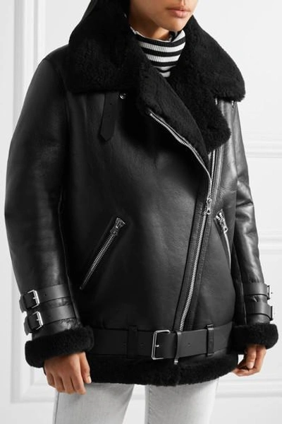 Shop Acne Studios Velocite Shearling-trimmed Leather Biker Jacket