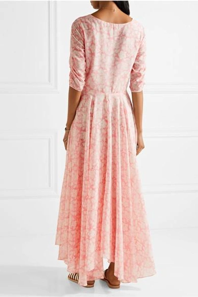 Shop Loveshackfancy Larissa Floral-print Cotton And Silk-blend Maxi Dress In Baby Pink