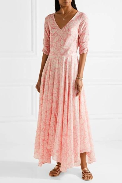 Shop Loveshackfancy Larissa Floral-print Cotton And Silk-blend Maxi Dress In Baby Pink