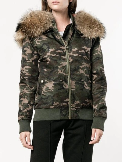 Shop Mr & Mrs Italy Camouflage Fur Hood Bomber Jacket