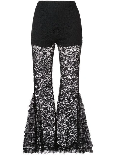 Shop Givenchy Lace Detail Flared Trousers In Black