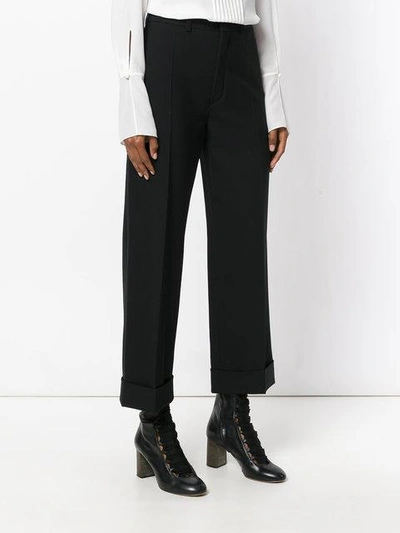 Shop Chloé Turn-up Cropped Trousers - Black