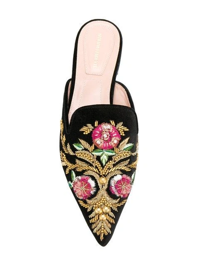 Shop Alberta Ferretti Flower Embroidered Flat Mules - Black