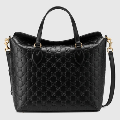 Gucci Signature Leather Top Handle Bag - Black  Signature