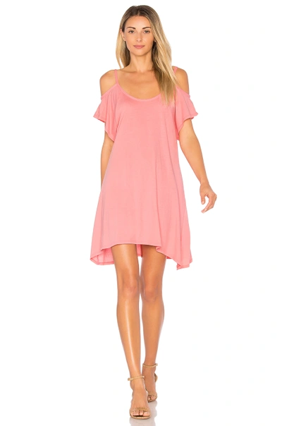 Bobi Light Weight Jersey Cold Shoulder Dress In Pink