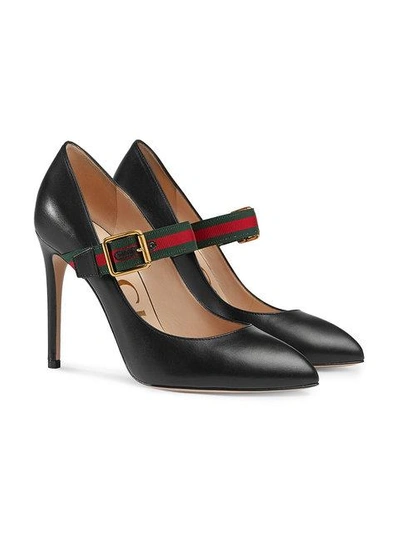 Shop Gucci Sylvie Leather Mid-heel Pumps In Black