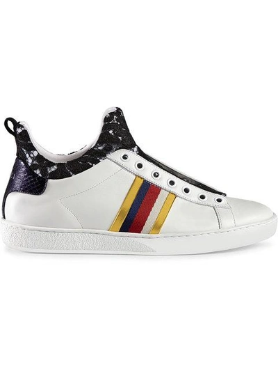 Shop Gucci Leather And Lace High Top Sneaker