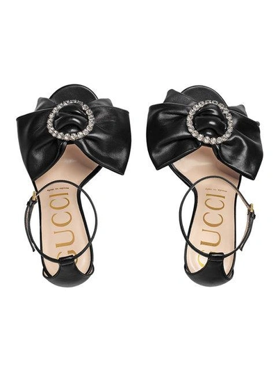 Shop Gucci Black Ilse Bow 115 Leather Sandals