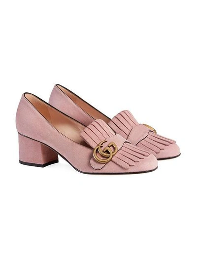 Shop Gucci Suede Mid-heel Pump - Pink