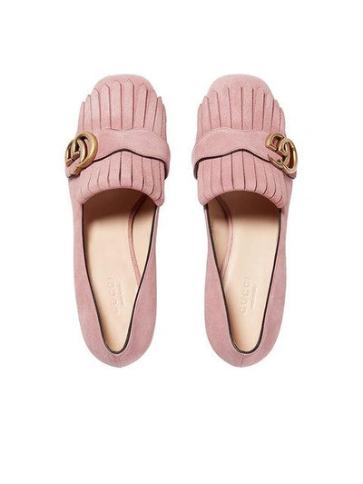 Shop Gucci Suede Mid-heel Pump - Pink