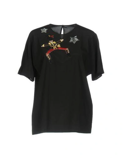 Shop Dolce & Gabbana Woman Top Black Size 4 Silk, Elastane, Viscose, Polyamide, Polyester