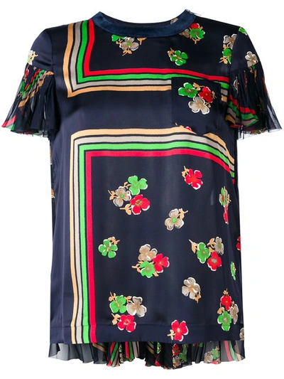 Sacai Floral-print Flutter-sleeve Top In Multi Pattern