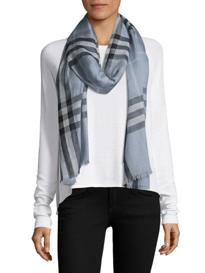 Burberry Giant Check Wool & Silk Scarf In Dusty Blue