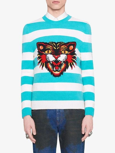 Shop Gucci Angry Cat Striped Jumper