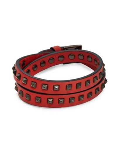Valentino Garavani Sorbet Stud Wrap Around Leather Bracelet In Red