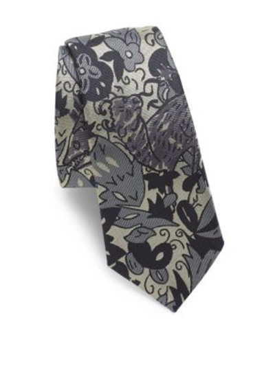 Burberry Stanfield Floral Silk Tie In Pale Carbon