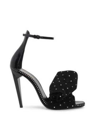 Shop Saint Laurent Ankle Wrap Bow Sandals In Noir