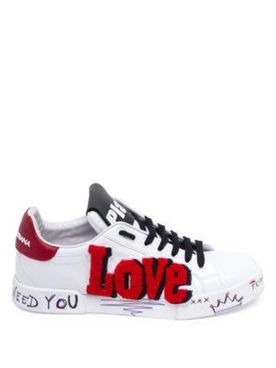 Shop Dolce & Gabbana Love Nappa Leather Sneakers In White Red