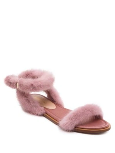 Shop Valentino Mink Fur Ankle-strap Sandals In Lipstick