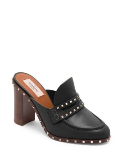 Valentino Garavani High Heel Shoes Rockstud Leather Sandal With Heel And Metal Studs In Black
