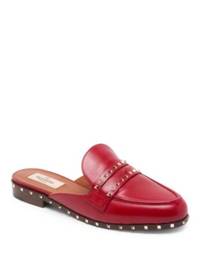 Shop Valentino Soul Rockstud Leather Mules In Red