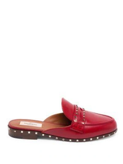 Shop Valentino Soul Rockstud Leather Mules In Red