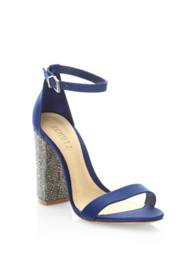 Schutz Hara Embellished Satin Sandals In Dress Blue