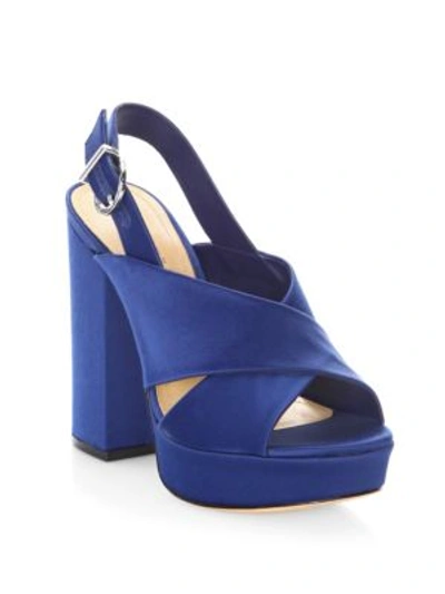 Schutz Millie Satin Slingback Sandals In Dress Blue